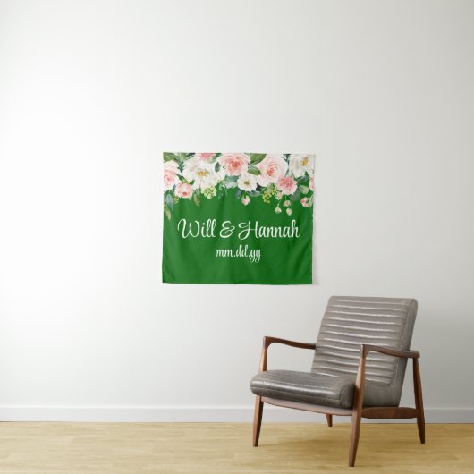 Personalisiert Greenery Wedding Reception Fotoshop Wandteppich (Beispiel (Horizontal))