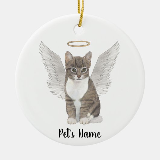 Personalisiert-Grey-Tabby-Cat-Beileid-Memorial Keramik Ornament (Vorne)