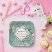 Personalisiert Grey White Florals Square Pappteller (Party)
