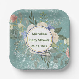 Personalisiert Grey White Florals Square Pappteller