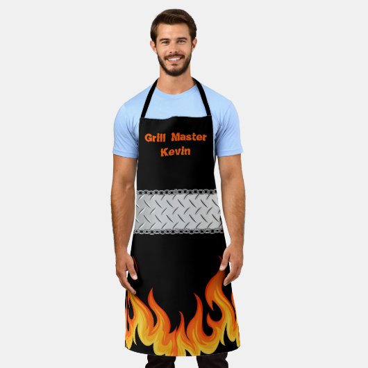Personalisiert Grill Master Flame Black Schürze (Getragen)