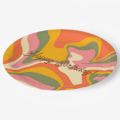 Personalisiert Groovy Retro Marble Orange Balloon Pappteller (Schrägansicht)