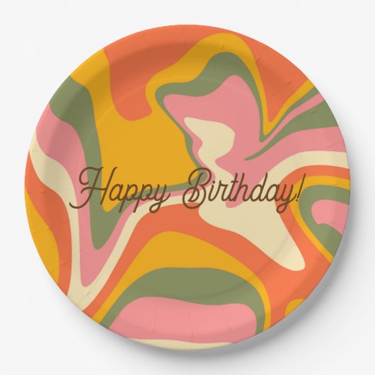 Personalisiert Groovy Retro Marble Orange Balloon Pappteller (Vorderseite)