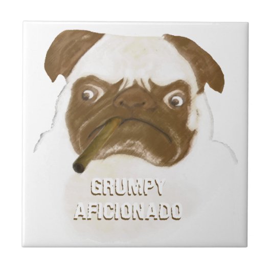 Personalisiert Grumpy AFICIONADO Puggy Cigar Fliese (Vorderseite)