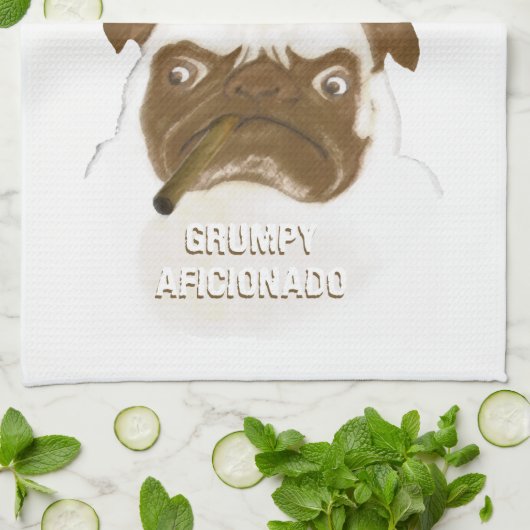 Personalisiert Grumpy AFICIONADO Puggy Cigar Geschirrtuch (Gefaltet)