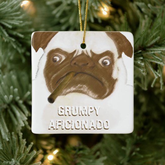Personalisiert Grumpy AFICIONADO Puggy Cigar Keramikornament (Baum)
