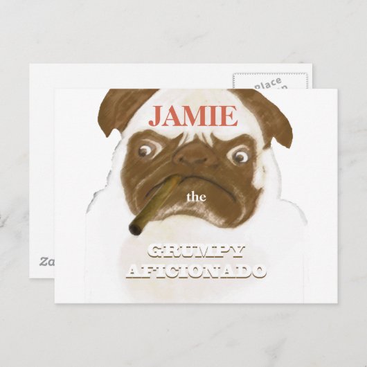 Personalisiert Grumpy AFICIONADO Puggy Cigar Postkarte (Vorne/Hinten)