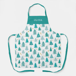 Personalisiert Grün Aquamariner Weihnachtsbaum Küc Schürze