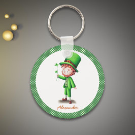 Personalisiert grün mit Polka Dots Leprechaun Schlüsselanhänger