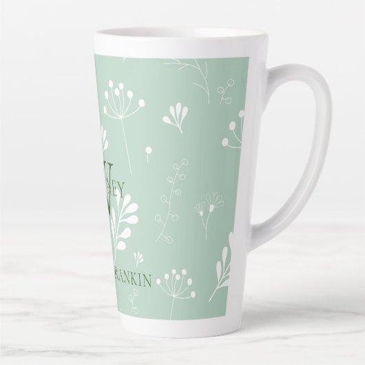 Personalisiert grün mit weißen Florals Milchtasse (Rechts)