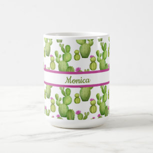 Personalisiert, grün und Lila, Kakteen Gemustert Kaffeetasse