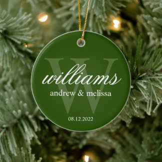 Personalisiert-grün-weiß-Monogramm Keramik Ornament