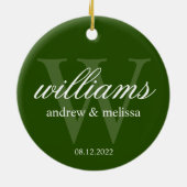 Personalisiert-grün-weiß-Monogramm Keramik Ornament (Hinten)