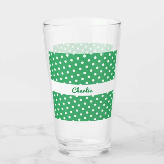 Personalisiert-grün-weißer Polka-Dot Gemustert Glas (Rückseite)