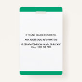 Personalisiert-grün-White-Service-Hund-Foto-ID Ausweis (Rückseite)