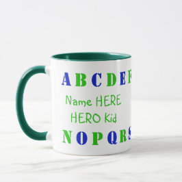 Personalisiert-grüne, blauenglische Alphabet-Buchs Tasse