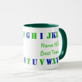 Personalisiert-grüne, blauenglische Alphabet-Buchs Tasse (VorderseiteRechts)