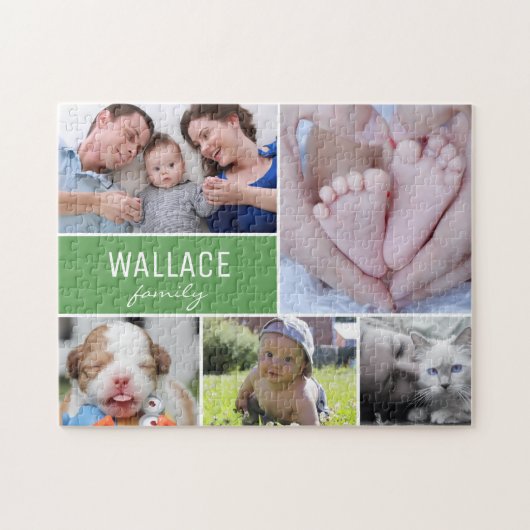 Personalisiert-grüne Fotokassenfamilie Puzzle (Horizontal)