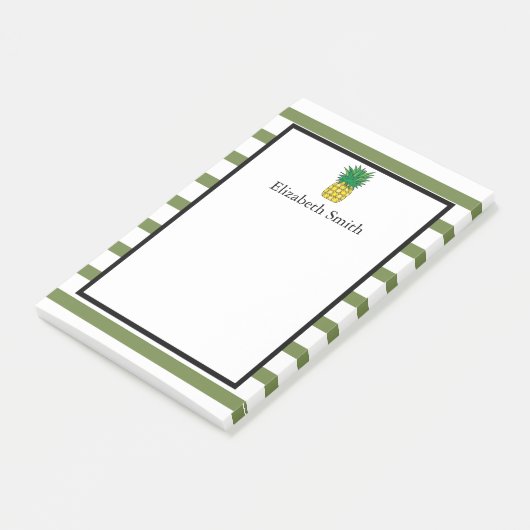 Personalisiert Grüne Streifen Ananas Post-it Klebezettel (angewinkelt)