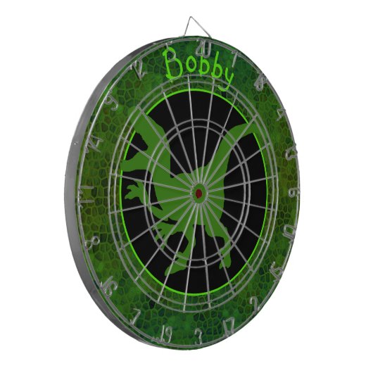 Personalisiert grüner Dinosaurier versteckt Dartscheibe (Vorderseite Links)