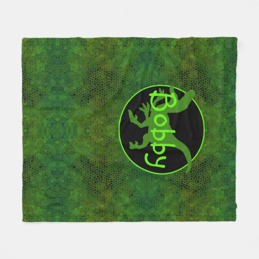 Personalisiert grüner Dinosaurier versteckt Fleecedecke (Vorderseite (Horizontal))