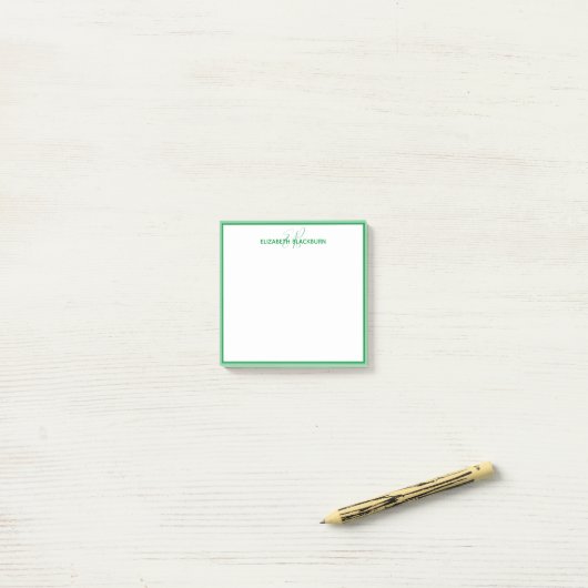 Personalisiert-grüner Monogramm-Name Minimalistisc Post-it Klebezettel (Auf Schreibtisch)