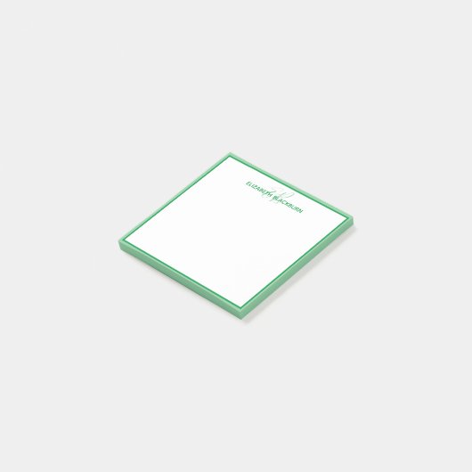 Personalisiert-grüner Monogramm-Name Minimalistisc Post-it Klebezettel (angewinkelt)