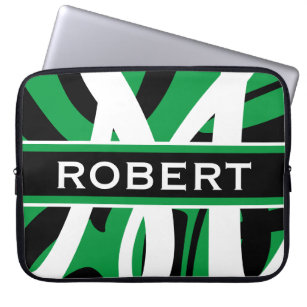 Personalisiert grünes Schwarz-weißes Abstraktes Mo Laptopschutzhülle