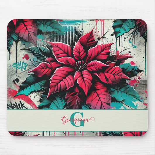 Personalisiert Grungy Poinsettia Floral Graffiti Mousepad (Vorne)