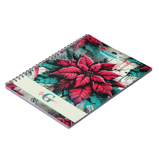 Personalisiert Grungy Poinsettia Floral Graffiti Notizblock (Linke Seite)