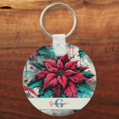 Personalisiert Grungy Poinsettia Floral Graffiti Schlüsselanhänger (Vorderseite)