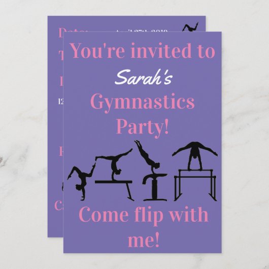 Personalisiert Gymnastik Geburtstagsparty Einladun (Vorne/Hinten)
