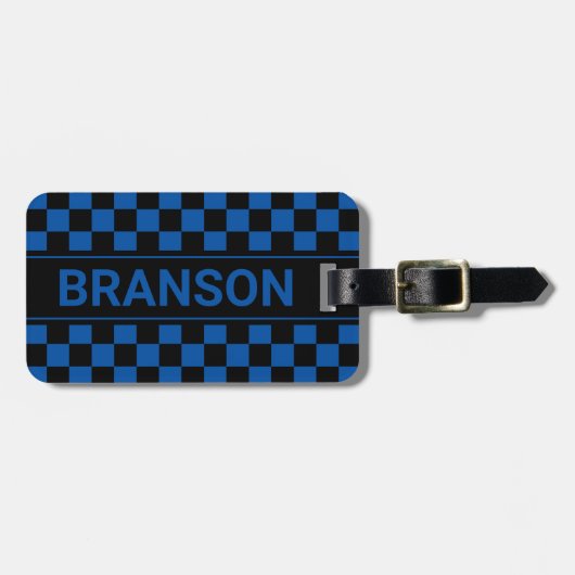 Personalisiert H Bar Blue Checked Gepäckanhänger (Vorderseite horizontal)