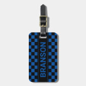 Personalisiert H Bar Blue Checked Gepäckanhänger (Vorderseite vertikal)