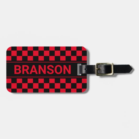 Personalisiert H Bar Red Checked Gepäckanhänger (Vorderseite horizontal)