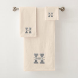 Personalisiert H Initial Silver Monogram Ihr Name Badhandtuch Set