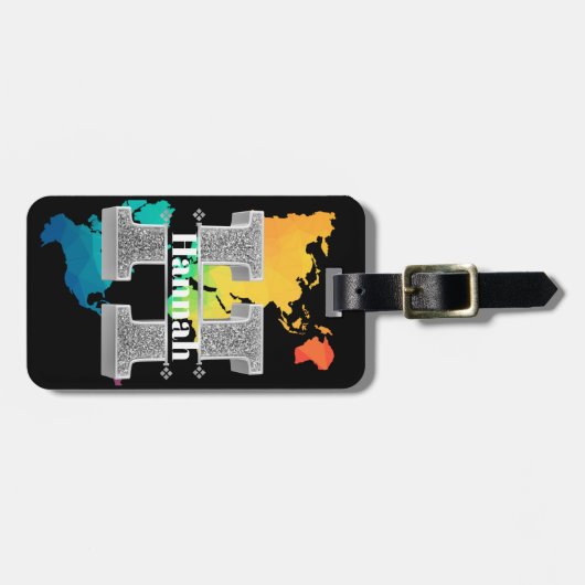 Personalisiert H Initial Silver Monogram Ihr Name Gepäckanhänger (Vorderseite horizontal)