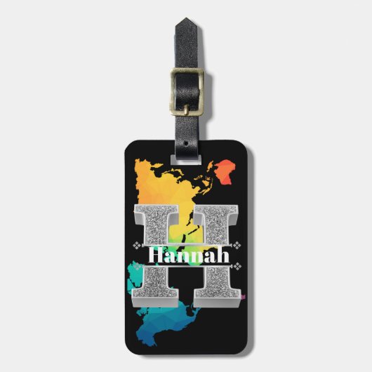 Personalisiert H Initial Silver Monogram Ihr Name Gepäckanhänger (Vorderseite vertikal)