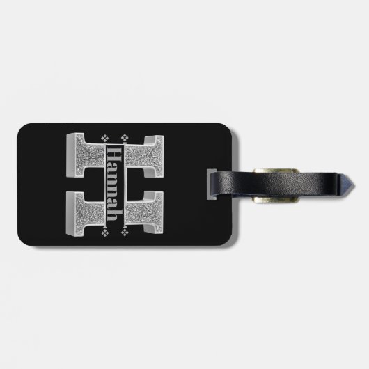 Personalisiert H Initial Silver Monogram Ihr Name Gepäckanhänger (Rückseite horizontal)