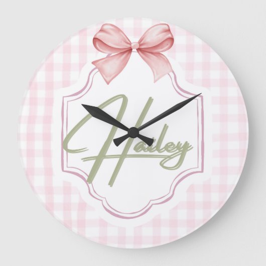 Personalisiert Hailey Baby Girl Kinderzimmer Bow&G Große Wanduhr (Vorderseite)