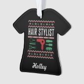 Personalisiert Hair Stylist Ugly Christmas Sweater Ornament (Vorderseite)
