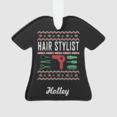 Personalisiert Hair Stylist Ugly Christmas Sweater Ornament (Rückseite)