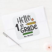 Personalisiert Hallo 1. Klasse Quadratischer Aufkleber (Umschlag)