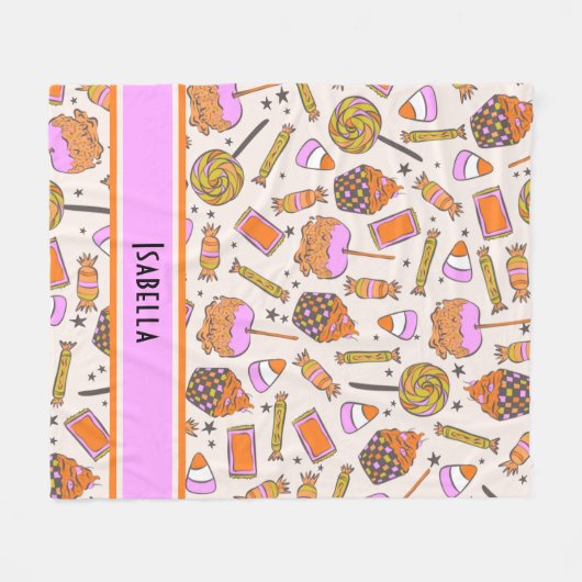 Personalisiert Halloween Candy Retro Groovy Blanke Fleecedecke (Vorderseite (Horizontal))