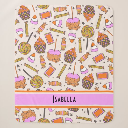 Personalisiert Halloween Candy Retro Groovy Blanke Sherpadecke (Vorderseite)