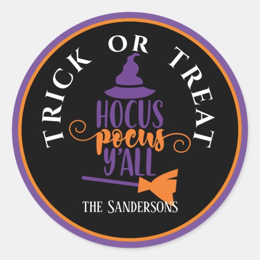 Personalisiert, Halloween Trick oder Treat Hocus P Runder Aufkleber (Vorderseite)