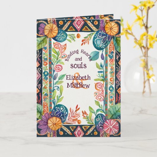 PERSONALISIERT HANDFASTING CARD PAGAN FOLKART FLOR KARTE (Gelbe Blume)