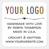 Personalisiert Handgefertigt mit Liebe-Aufklebern Quadratischer Aufkleber (Vorderseite)