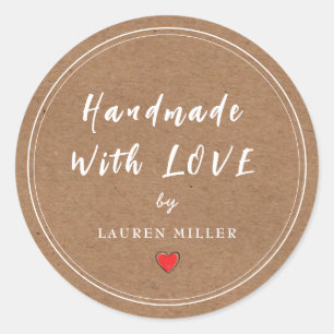Personalisiert Handgefertigt mit Liebe Runder Aufkleber