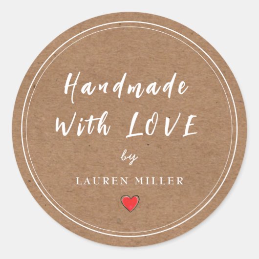 Personalisiert Handgefertigt mit Liebe Runder Aufkleber (Vorderseite)